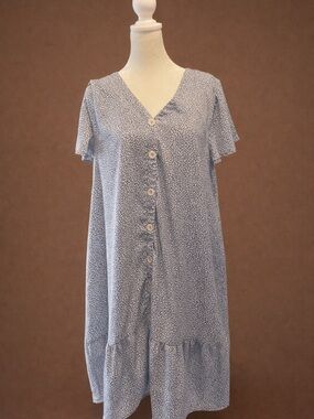 L Love Blue Print Button Front Midi Dress Size L